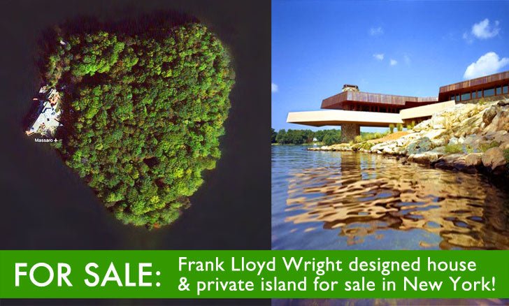 Hartvormig eiland & huis van Frank Lloyd Wright te koop - gimmii